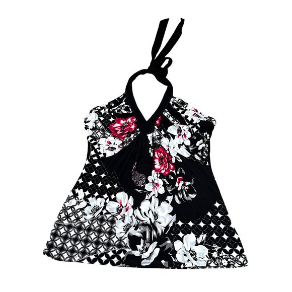 White House Black Market Halter Top Medium Floral Geometric Print Boho Chic - Picture 11 of 12